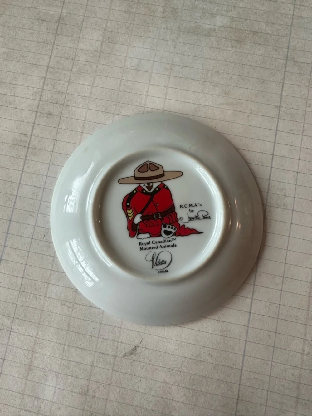 Mountie Bears Ceramic Trinket Dish - White with Red and Blue Artwork